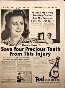Anuncio impreso vintage Teel Liquid Dentifrice Save Your Teeth Smile 1942 - Imagen 1 de 6