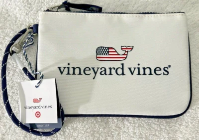 NUEVO CON ETIQUETAS Auténtico VINEYARD VINES Para Target Flag Ballena Bolsa Muñequera Blanca con Logo Foto 1 de 4