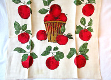 Vintage Kay Dee Handprints 100% Linen Dish Tea Towel Apples in Basket~New~UNUSED