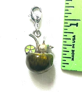 SILVER TONE CHARM - COCONUT DRINK WITH LIME AND FLOWER CHARM - Picture 1 of 2