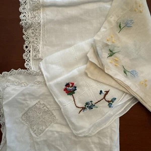 Lot Of 4 White Vintage Ladies Hanky Handkerchief Floral Lace Embroidery 152 - Picture 1 of 10