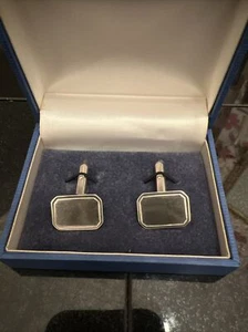CARRS of SHEFFIELD - Plain Sterling Silver 925 Rectangular Cufflinks - Picture 1 of 12