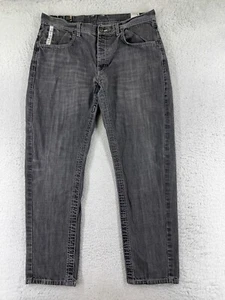 Parish Pants Mens 38 Black Denim Jeans Straight Leg Button Fly Embellished 30L - Picture 1 of 16