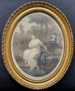 Georgische ovale gerahmte italienische handfarbige Gravur nach Francesco Bartolozzi - Bild 1 von 10