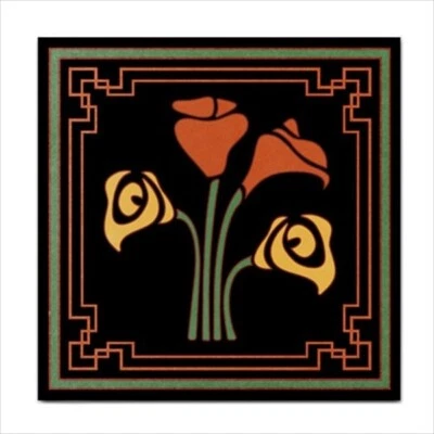 Art Deco Flower Square Decorative Ceramic Tile Backsplash Art - Image 1 of 2