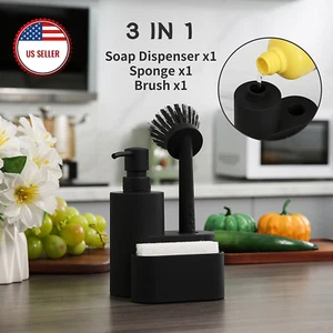 USA Kitchen Soap Dispenser With Sponge&Brush Holder 3 in 1 Sink Organizer New - Picture 1 of 13