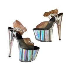 NIB Pleaser 7 " Heel ADORE-708HGI Clear Silver Hologram Platform Pole Shoes 6