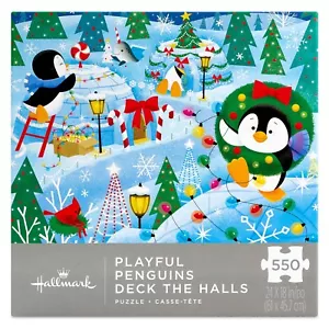 Neu 2024 Hallmark verspielte Pinguine Deck die Hallen Puzzle - 550 Teile - Bild 1 von 3