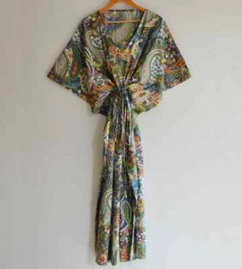 Indian Floral Print Kaftan 100% Cotton Hippie Maxi Women Nightwear Caftan Dress - Picture 1 of 6