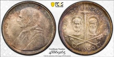 1967 .835 SILVER VATICAN CITY PAULUS VI 500 LIRE COIN ~ PCGS MS66 ~ LOW MINTAGE - Image 1 of 4