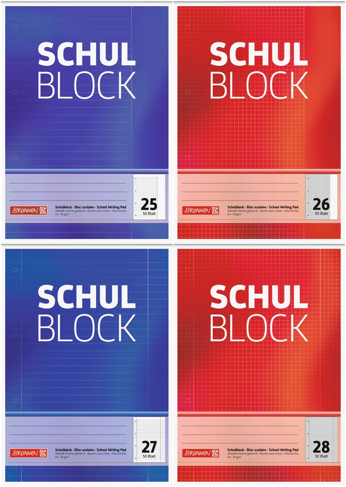 BRUNNEN (BAIER & SCHNEIDER GMBH & CO. KG) Brunnen Schulblock A4 Lineatur 25 26 27 28 - Liniert, Kariert mit und ohne Rand