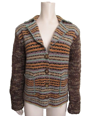 One Girl Who Anthropologie Rayas 4 Botones Cuello Multi Suéter Cárdigan L Foto 1 de 4