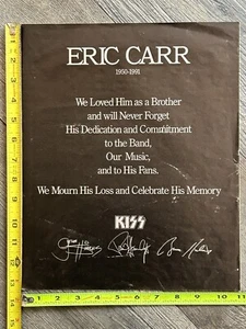 KISS Ad ERIC CARR Tribute Celebrate His Memory Gene Paul Bruce 1991 Vintage Kiss - Picture 1 of 1