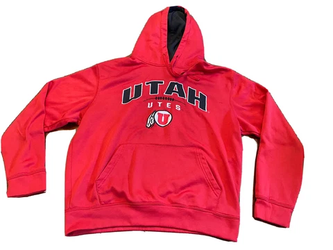 University Of Utah Utes Hoodie Mens Large Red Pullover Sweatshirt Logo READ Cover