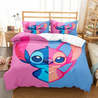 Stitch and Angel Lovers Duvet Cover Pillowcase Bedroom Bedding Set Gift US Size - Image 1 of 2