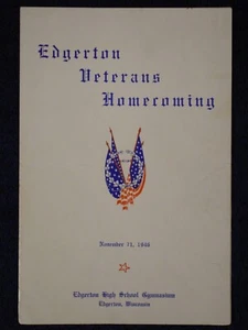 1946 EDGERTON (WI) VETERANS HOMECOMING Program~ Lists ALL? WWII Participants VFW - Picture 1 of 10