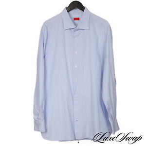 BIG GUYS Isaia Napoli Made Italy Sky Blue Micro Pinstripe Lightweight Shirt #2