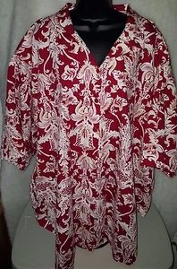 A Personal Touch Womens Shirt Top Blouse Size 56 4X/5X Red White Floral - Picture 1 of 4