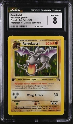 1999 Pokemon Fossill Prerelease Aerodactyl 1st Holo #1/62 CGC 8 - Image 1 of 1