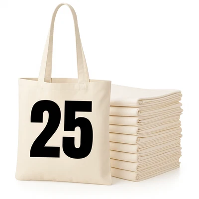 Cotton Tote Bags 25 Pack Reusable Plain Canvas Shopping Grocery Bags Bulk Print - Image 1 of 4