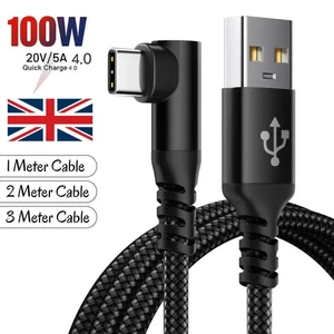 90 DEGREE Right Angle USB Type C Fast Data Sync Charger Charging Cable Lead Wire - Picture 1 of 11