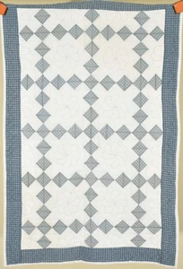 Well Quilted Vintage 40's Blue & White Nine Patch Antique Crib Quilt! - Picture 1 of 6