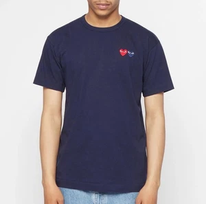 Comme Des Garçon CDG Play Double Heart Eye Logo T-shirt Size X-Large Navy Blue - Picture 1 of 12