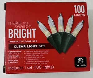 New Walgreens Christmas Lights 20 Ft String 100 Ct Clear Indoor Outdoor Style - Picture 1 of 3