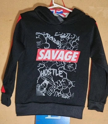 Tuff Guys Boys Hoodie Size 5/6 Black Red Savage Hustle Graphic Pullover Foto 1 de 3