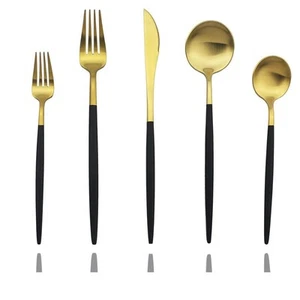 Luxury Black Gold Flatware, Silverware Sets, 5-piece Elegant Cute 18/10 Stain... - Picture 1 of 9
