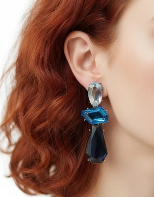 Pendientes Geométricos Zara Transparente Lucite Oro Grueso Boho Resina Declaración Tachuela Y2K Foto 1 de 4