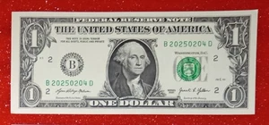 Birthday/Anniversary Note (Feb. 04, 2025) $1 Dollar Bill Fancy Serial B20250204D - Picture 1 of 2