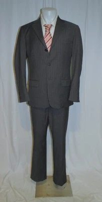 Valentino Charcoal Gray Striped Flat Front Three Button Suit 40R - Image 1 of 4