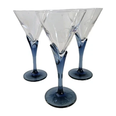 3 Luigi Bormioli Courvoisier Cognac Cocktail Martini Glasses 7" Blue Tulip Stem - Image 1 of 4