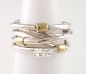 ANILLO CRUZADO ENVOLVENTE PANDORA ORO 14K CUERDA PLATEADA AUTÉNTICO 190383 6/52 NUEVO  - Imagen 1 de 4