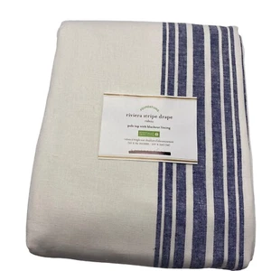 Drappo a righe Pottery Barn Riviera oscurante blu navy 50 x 96 palo superiore un pannello - Foto 1 di 3