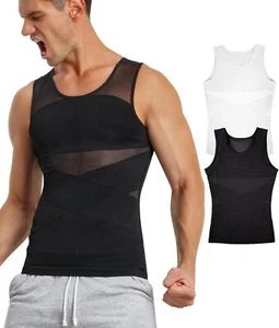 Men's Compression Shirt Body Shaper Slimming Vest Tight Belly Underwear Tank Top - Picture 1 of 20