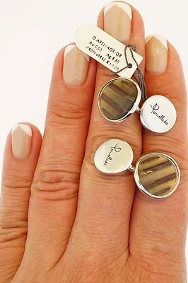 Gemelos Pomellato $2250 pulidos de plata de ley con incrustaciones de cuarzo ahumado nuevos Foto 1 de 4