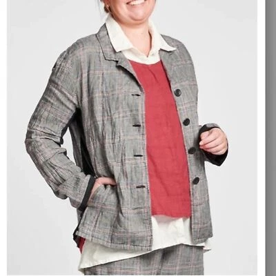 Flax Market Blazer button down linen lagenlook mixed media jacket Size L large - Image 1 of 4