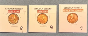 Lot of 3 - 1936P, 1936D, 1936S LINCOLN WHEAT CENT - Uncirculated BU #9 - Picture 1 of 7