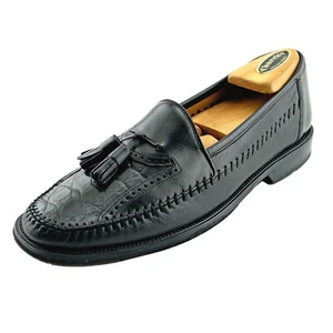 PAOLO DE MARCO Tassel Loafers Genuine Crocodile Sz 8 M Deerskin Moccasin Black - Bild 1 von 9