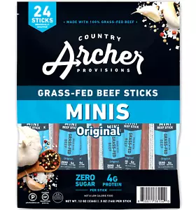 Country Archer Original Mini Beef Sticks Grass Fed ZERO Sugar Paleo *24 pk - Picture 1 of 5