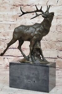 Deer Elk Moose Stag Signed Collectible Bronze Bookend Sculpture Statue Decor