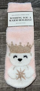 Bath & Body Works Shea Infused Socks Royal Polar Bear Gold Crown Pink Christmas - Picture 1 of 7