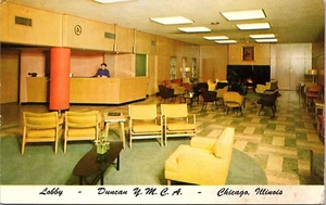 DUNCAN Y.M.C.A Lobby Innenansicht Chicago, Illinois IL Postkarte - Bild 1 von 2