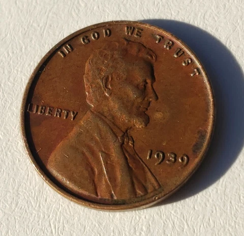 Rare Wheat Penny 1939-(No mint mark)- Beautiful Red Brown Toning Cover