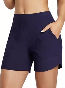 BALEAF Women’s Board Shorts Swim Short XL Dark Blue Pockets Stretch Lined NWT - Picture 1 of 7