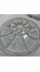 Vintage Indiana Glas "Baum des Lebens" Teufel Ei Relish Tablett rund klar 13"  - Bild 1 von 10
