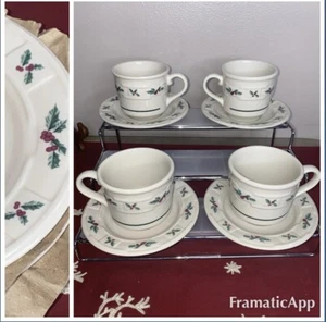 4 VTG Longaberger Pottery Woven Traditions Christmas Holly Berry Coffee Mugs 8oz - Picture 1 of 20