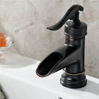 Oil Rubbed Bronze Bathroom Waterfall Basin Faucet Sink Mixer Tap Deck Mounted